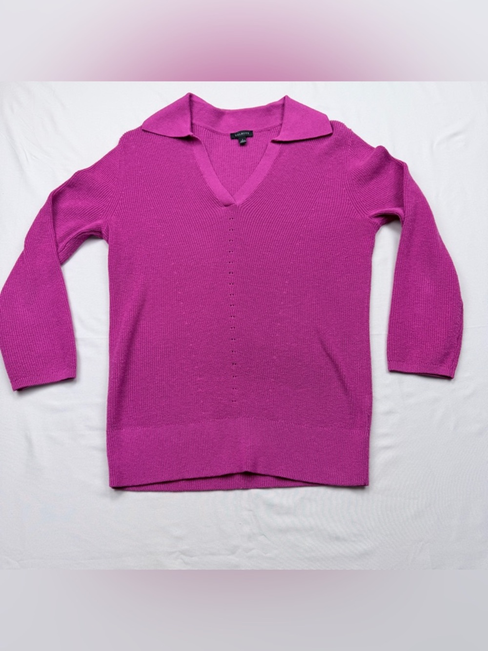 Talbots Magenta V-Neck Collared Knit Sweater
